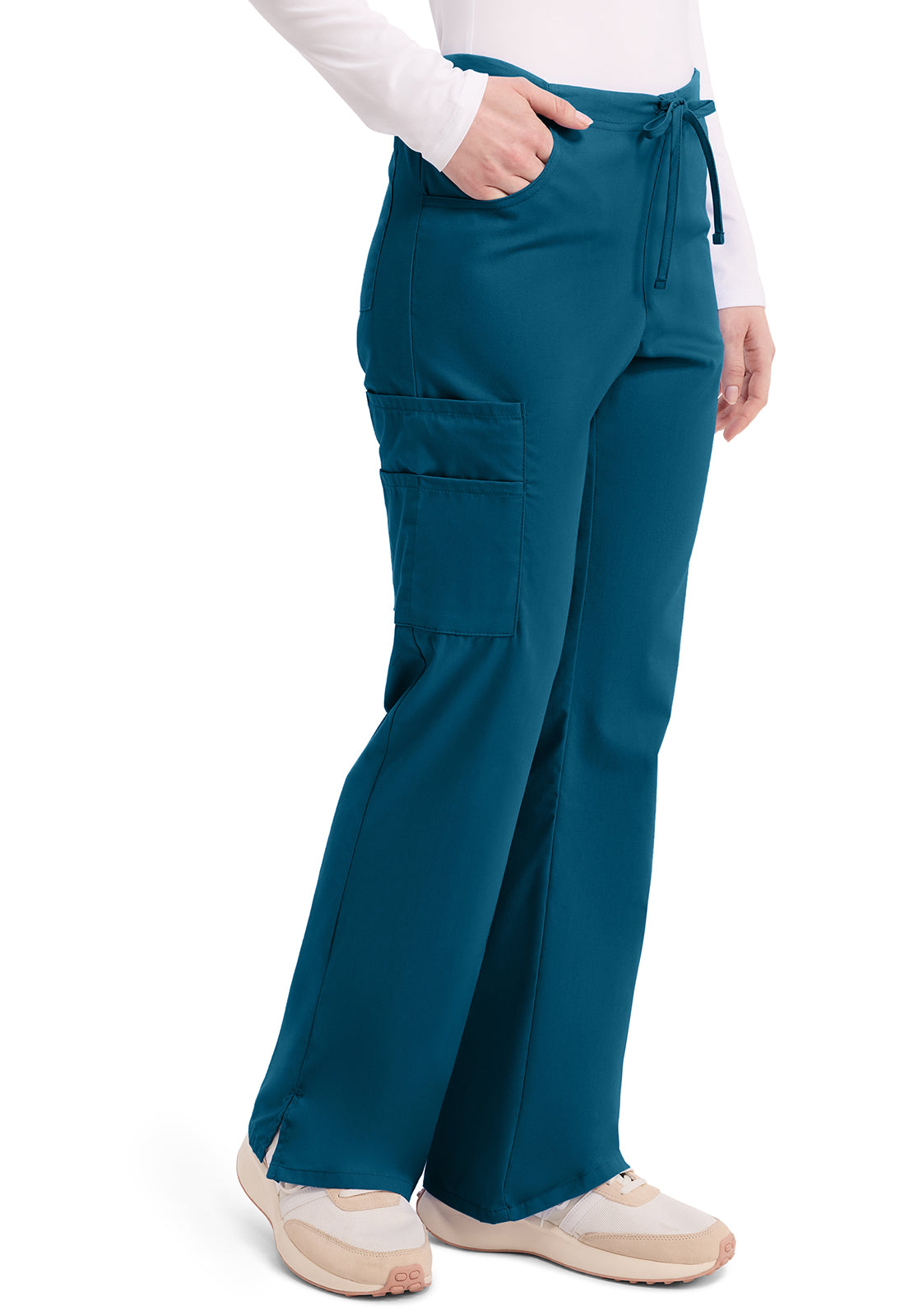 EDS Signature 86206 Women's Mid Rise Drawstring Cargo Scrub Pants Caribbean Blue