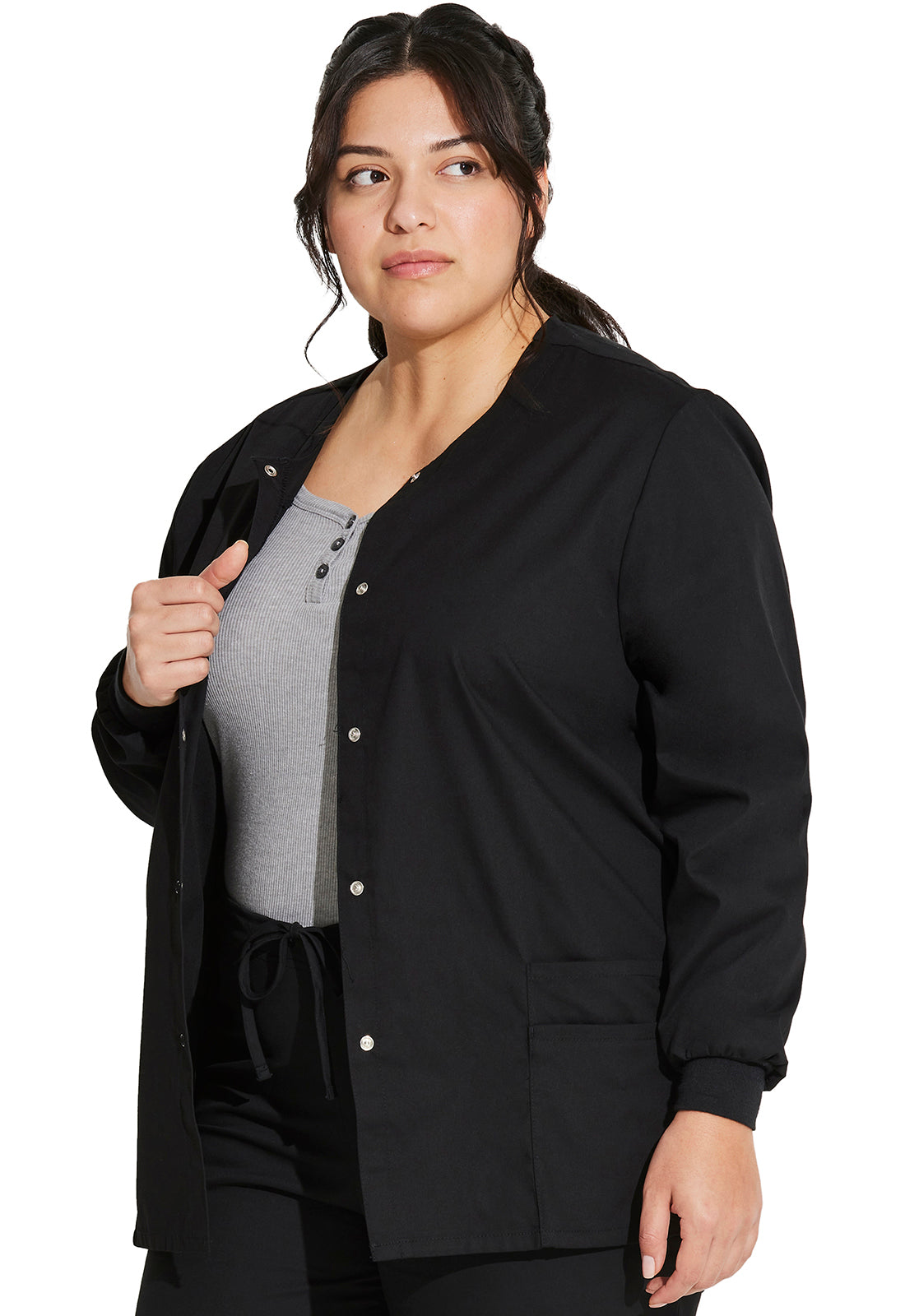 EDS Signature 86306 Snap Front Warm-Up Jacket Black Model Image Right Side | Dickies