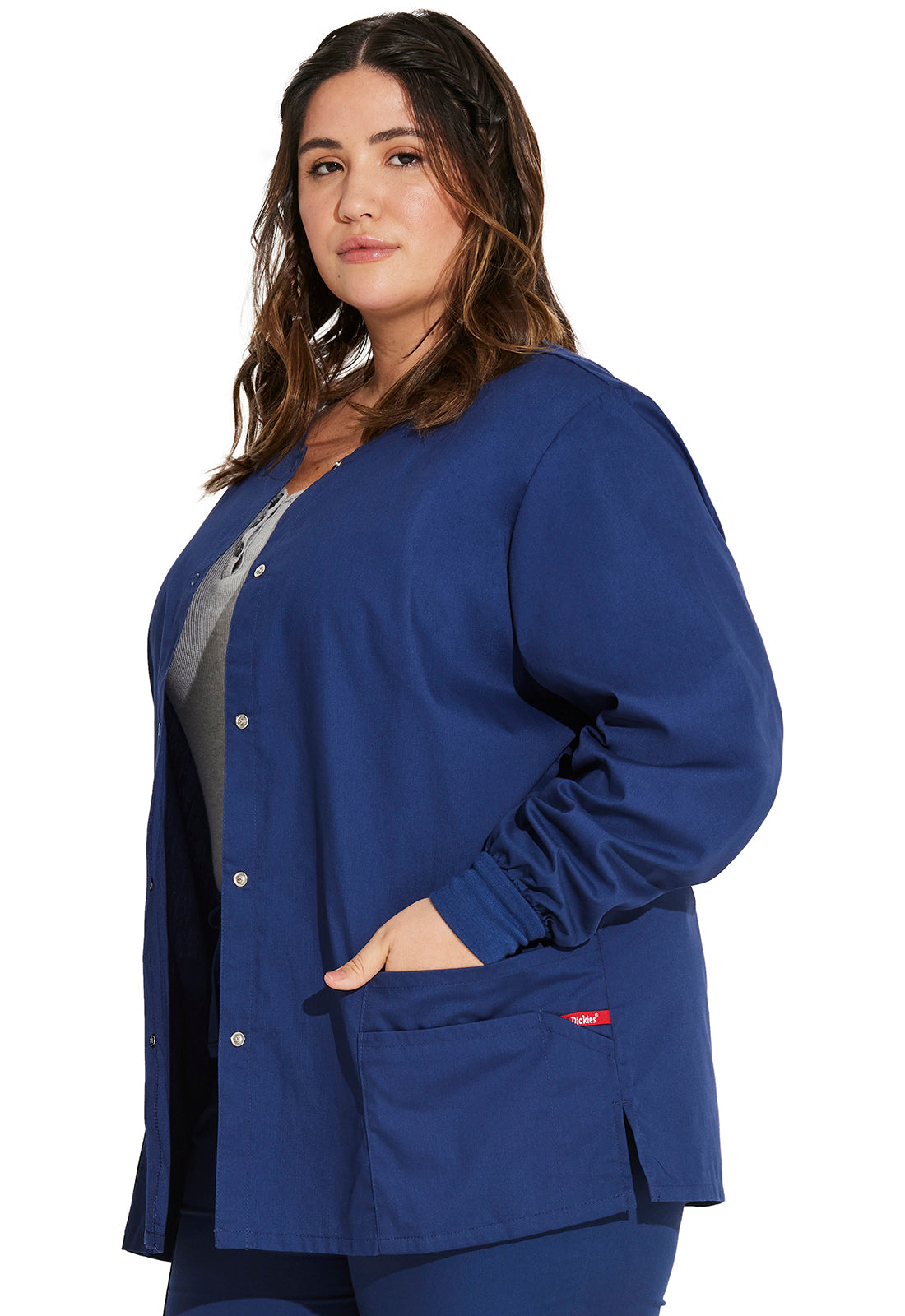 EDS Signature 86306 Snap Front Warm-Up Jacket Navy Model Image Right Side | Dickies