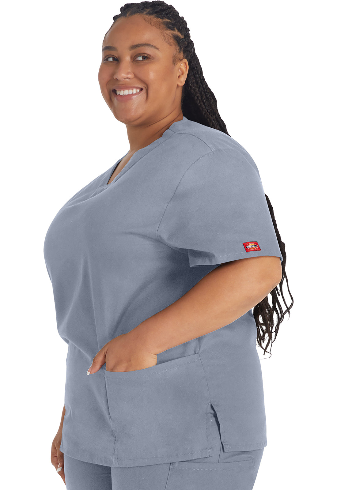 EDS Signature 86706 V-Neck Top Grey Model Image Right Side | Dickies