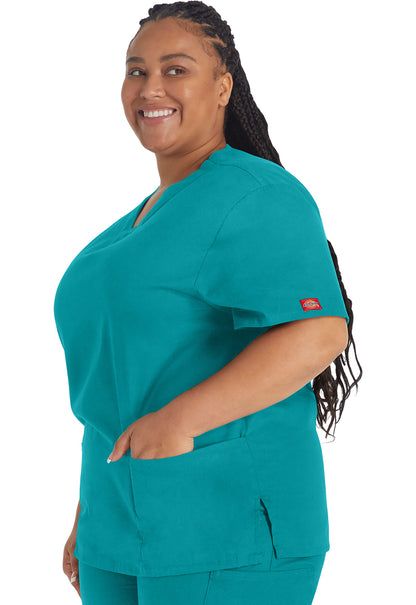 EDS Signature 86706 V-Neck Top Teal Blue Model Image Right Side | Dickies