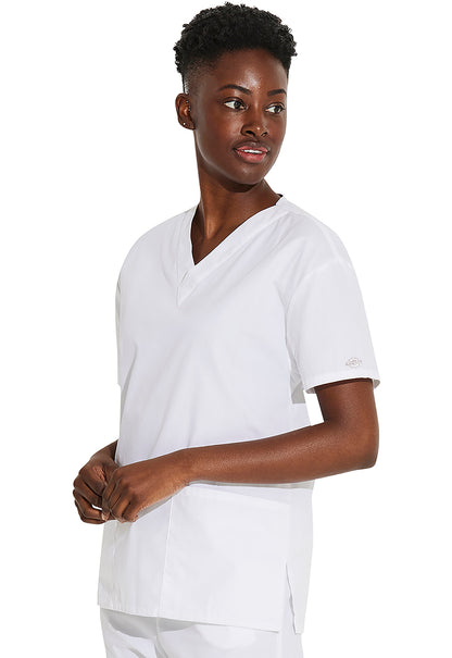 EDS Signature 86706 V-Neck Top White Model Image Right Side | Dickies