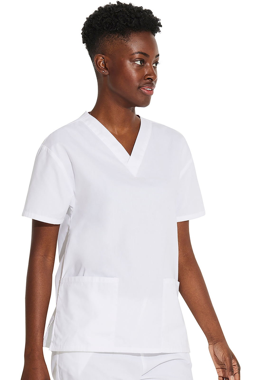 EDS Signature 86706 V-Neck Top White Model Image Left Side | Dickies