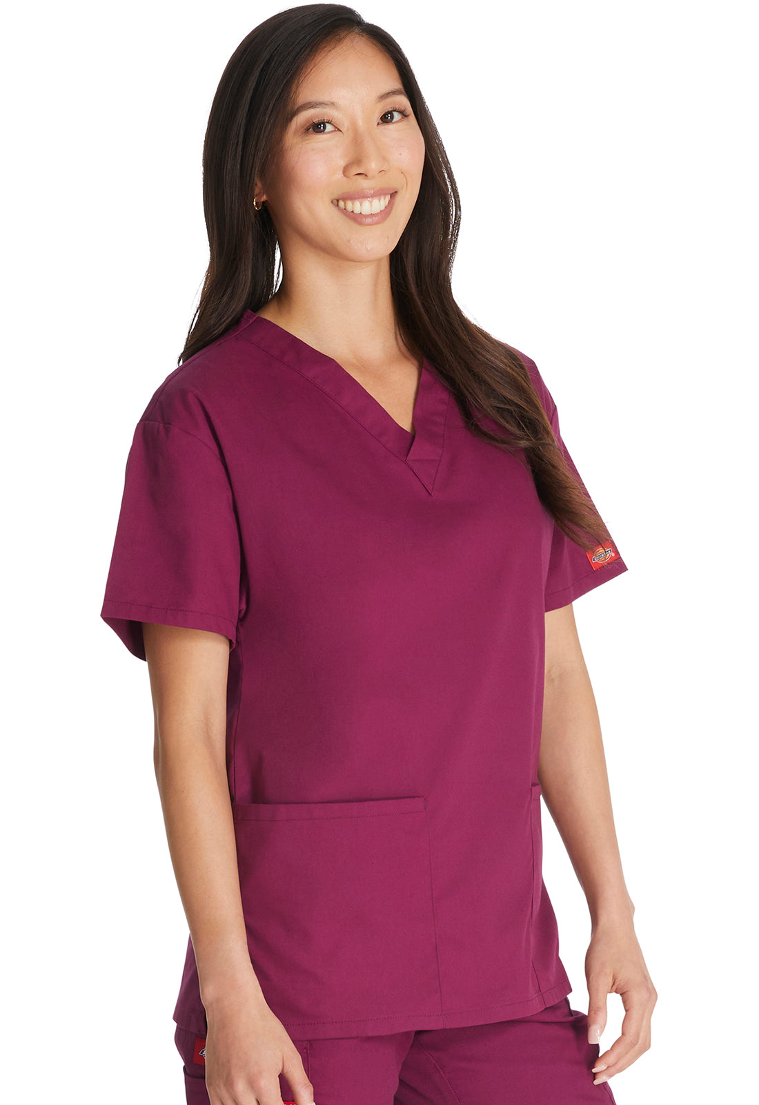 EDS Signature 86706 V-Neck Top Wine Model Image Left Side | Dickies