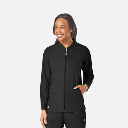 EON 8708 Women's Sporty Mesh Panel Zip Front Jacket Black