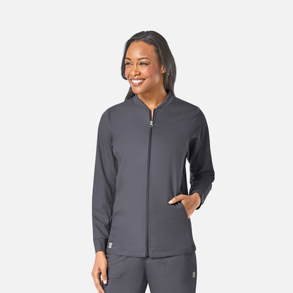 EON 8708 Women's Sporty Mesh Panel Zip Front Jacket Pewter