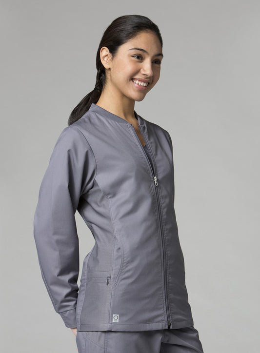 EON 8708 Women&#039;s Sporty Mesh Panel Zip Front Jacket Pewter