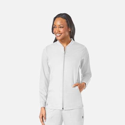 EON 8708 Women's Sporty Mesh Panel Zip Front Jacket White