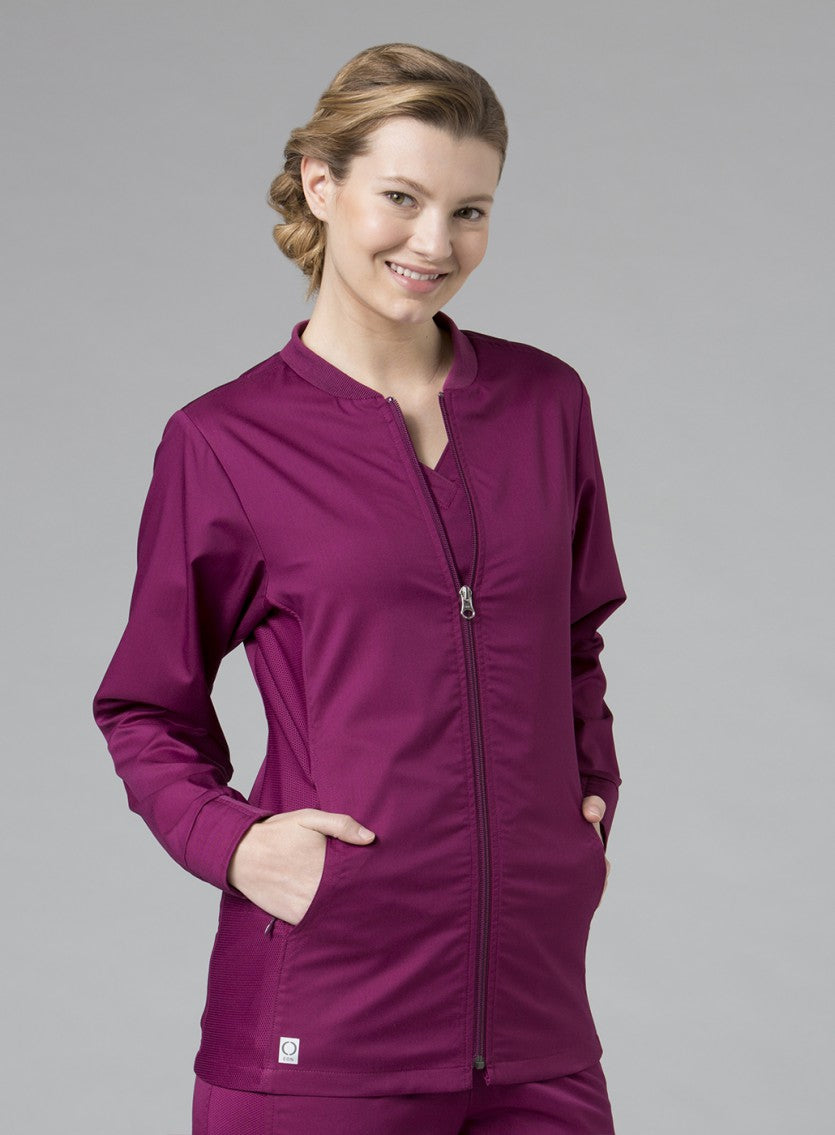 EON 8708 Women&#039;s Sporty Mesh Panel Zip Front Jacket Wine