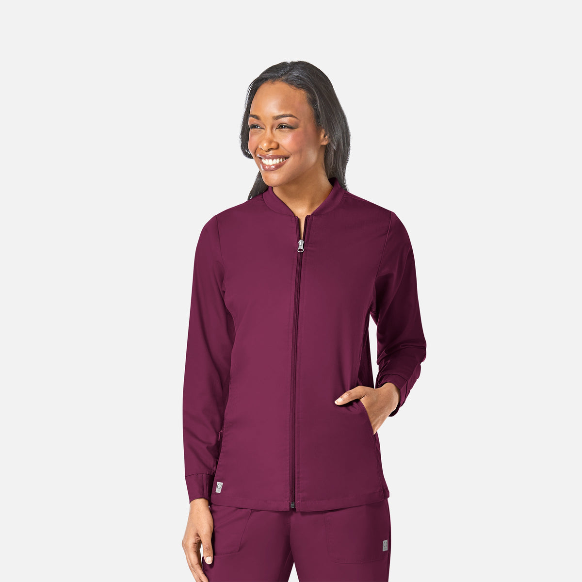 EON 8708 Women's Sporty Mesh Panel Zip Front Jacket Wine