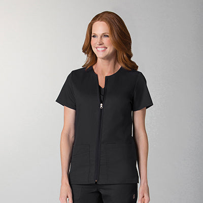 EON 8728 Women&#039;s Mesh Panel Short Sleeve Zip Front Jacket Black