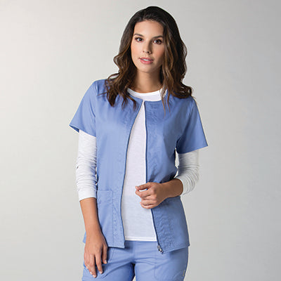 EON 8728 Women&#039;s Mesh Panel Short Sleeve Zip Front Jacket Ceil Blue