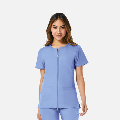 EON 8728 Women's Mesh Panel Short Sleeve Zip Front Jacket Ceil Blue