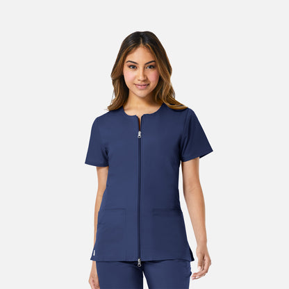 EON 8728 Women's Mesh Panel Short Sleeve Zip Front Jacket True Navy