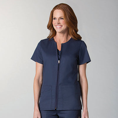 EON 8728 Women&#039;s Mesh Panel Short Sleeve Zip Front Jacket True Navy