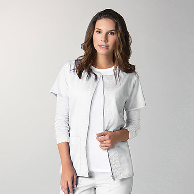 EON 8728 Women&#039;s Mesh Panel Short Sleeve Zip Front Jacket White