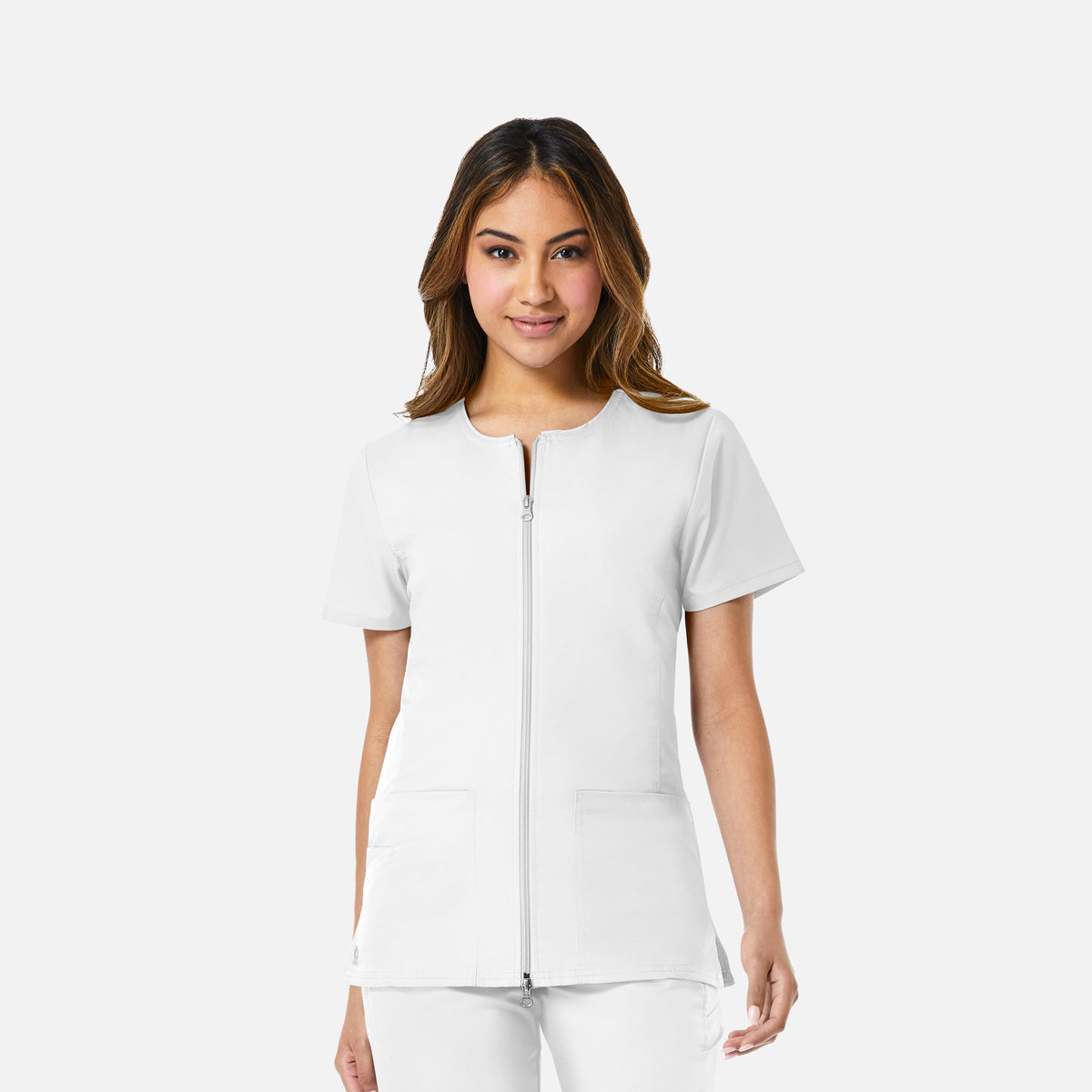 EON 8728 Women's Mesh Panel Short Sleeve Zip Front Jacket White