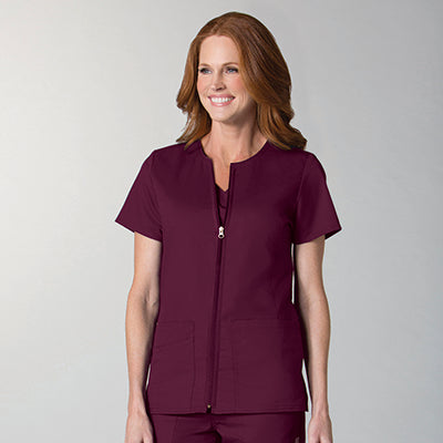 EON 8728 Women&#039;s Mesh Panel Short Sleeve Zip Front Jacket Wine