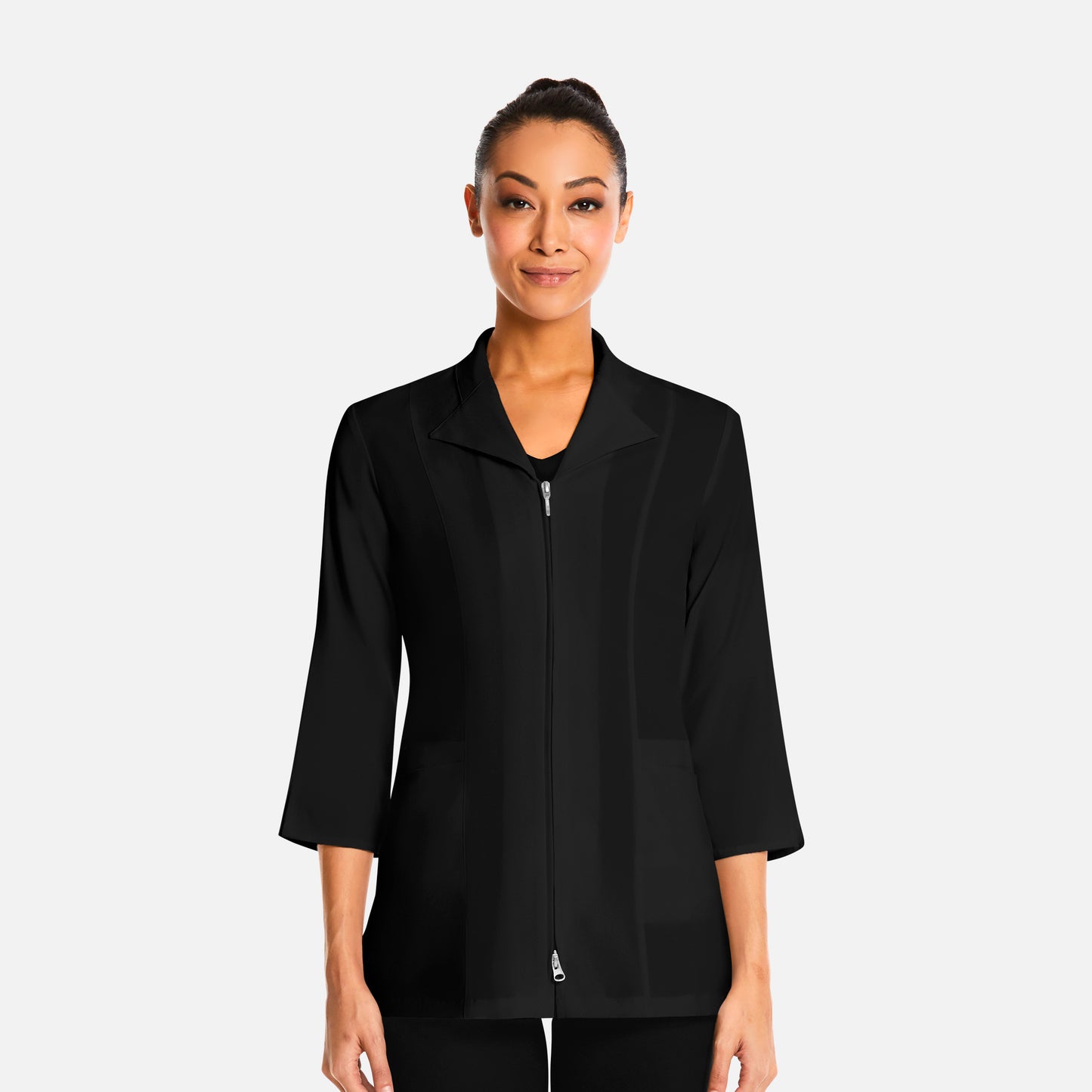 Smart 8801 Women’s 3/4 Sleeve Zip Lab Jacket Black