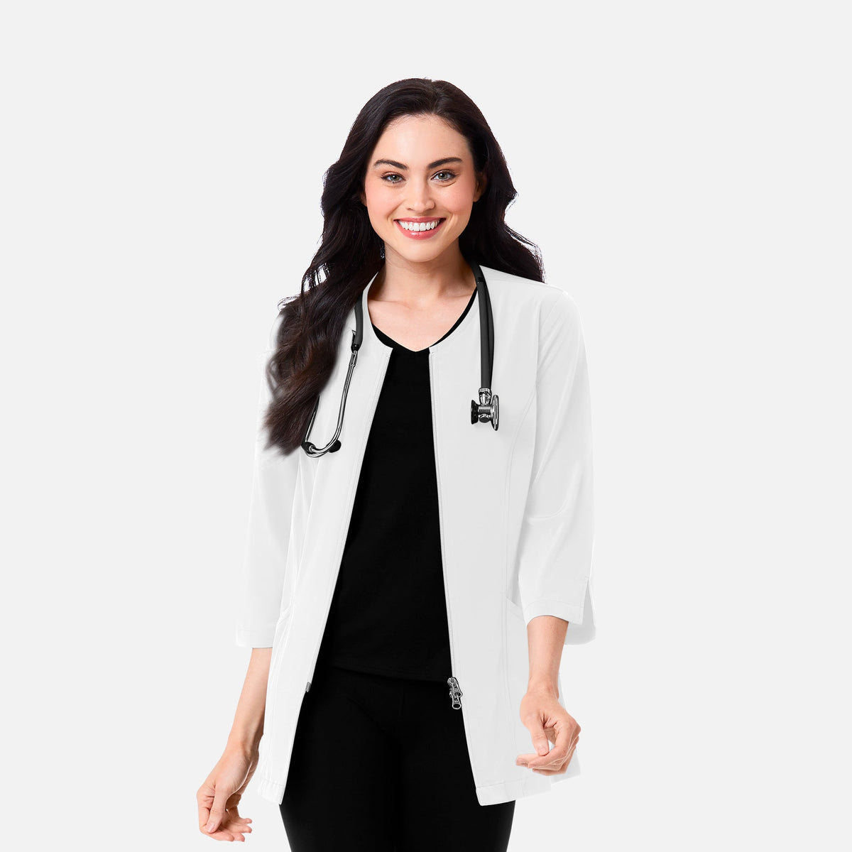 Smart 8803 Women's 3/4 Sleeve Lab Jacket White