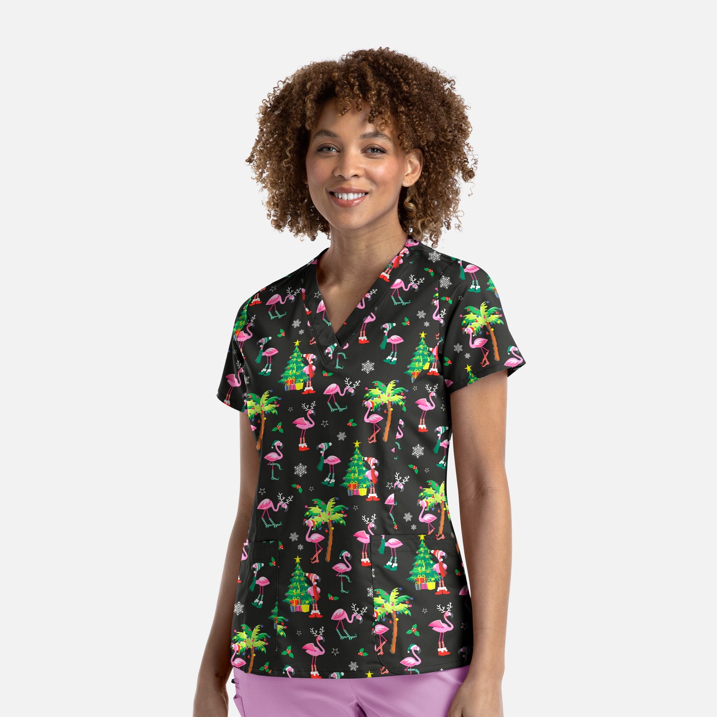 Prints 9810 V-Neck Print Top Flamingo Ho-Ho