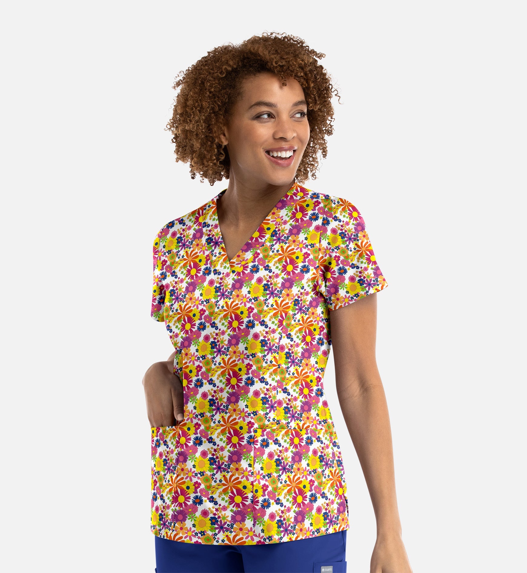 Maevn 9810 Women’s V-Neck Print Top Happy Flowers