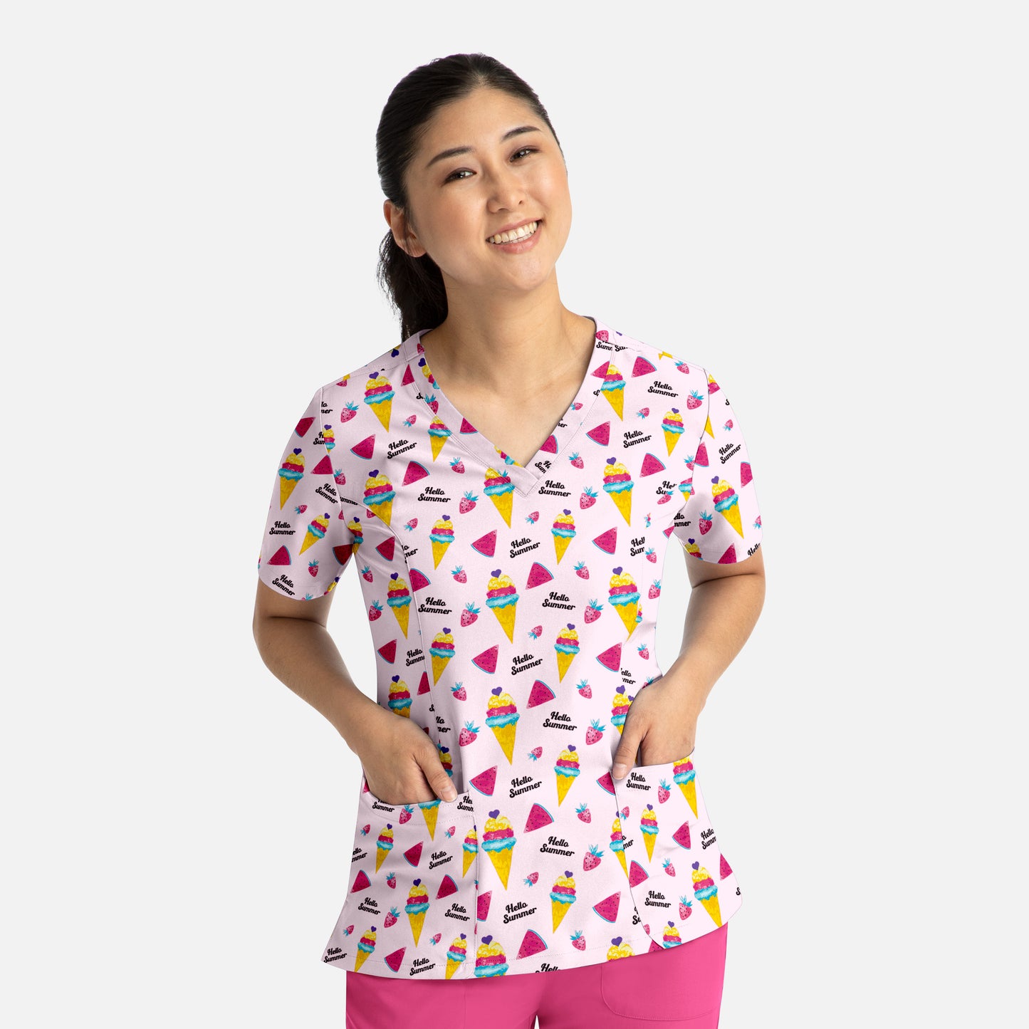 Maevn 9810 V-Neck Print Scrub Top