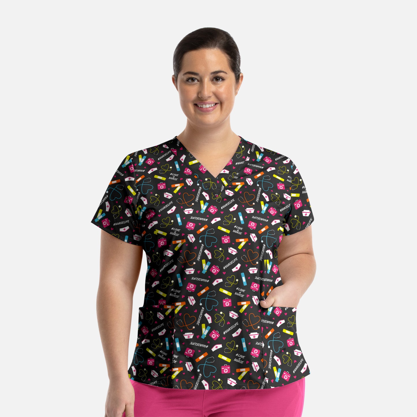 Maevn 9810 V-Neck Print Scrub Top