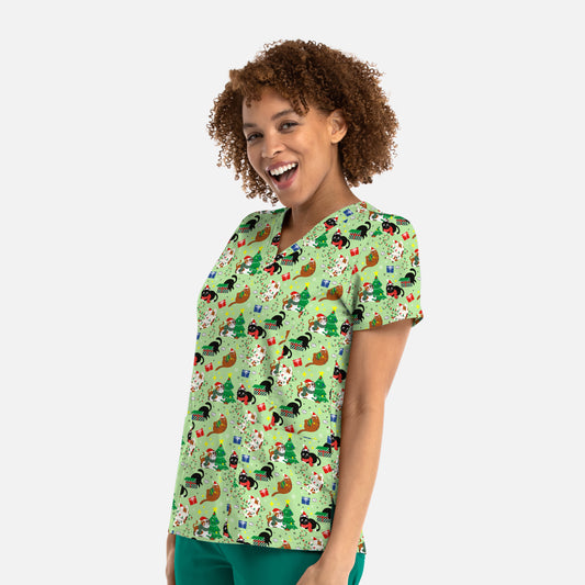 Prints 9810 V-Neck Print Top Who Let The Cat Out