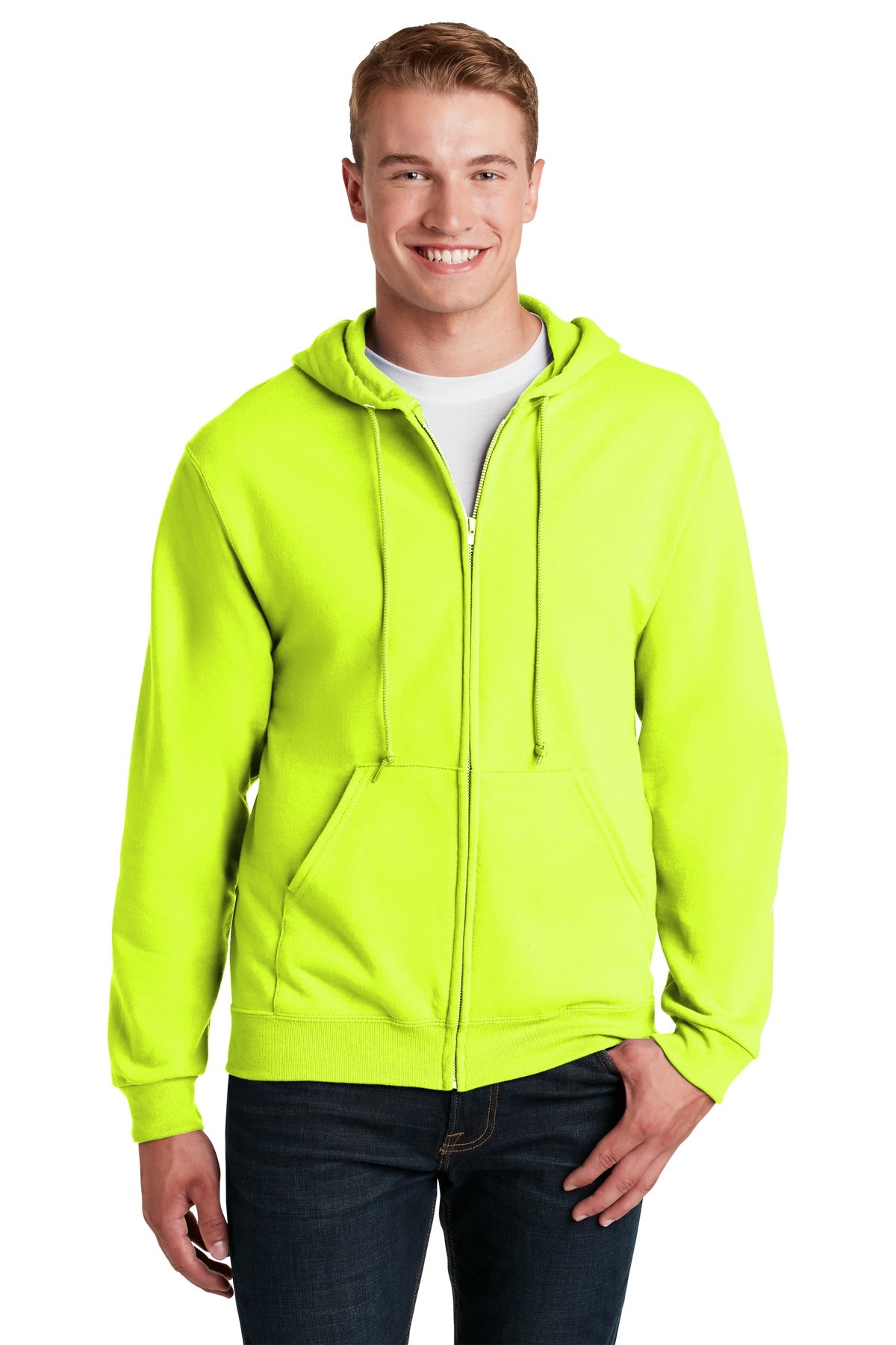 Jerzees NuBlend Full-Zip Hooded Sweatshirt.  993M Safety Green