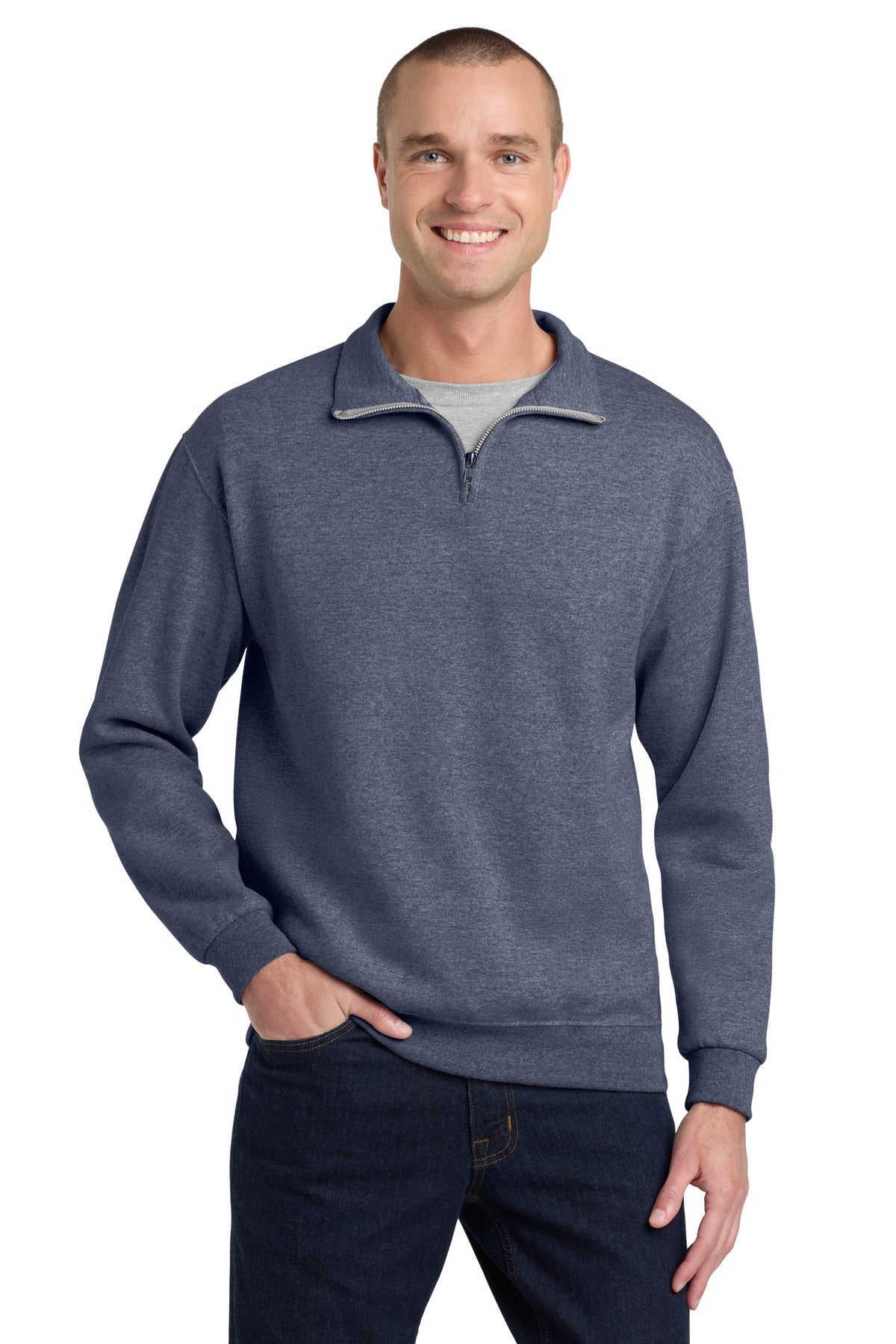 Jerzees NuBlend 1/4-Zip Cadet Collar Sweatshirt. 995M Vintage Heather Navy