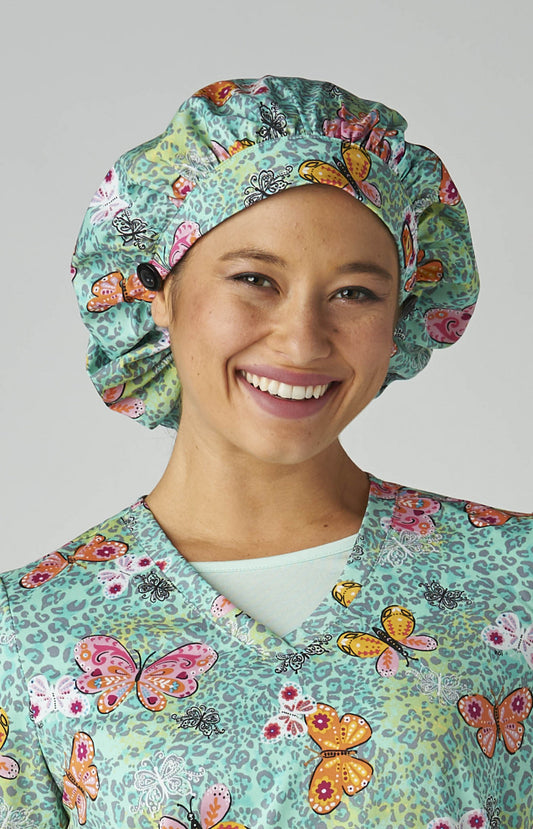 Koi Essentials A174PR Bouffant Scrub Cap Wild Butterflies