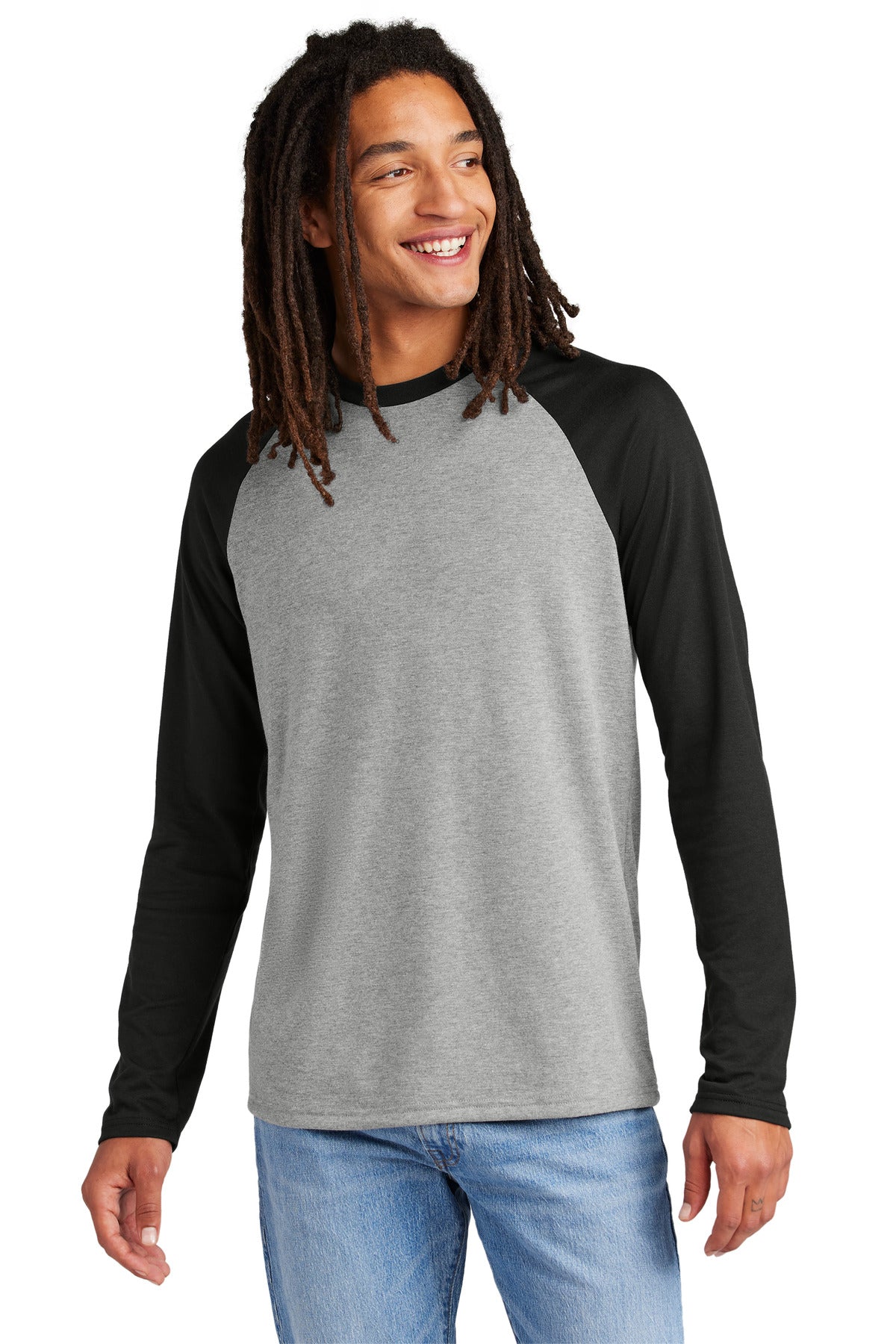 Allmade Unisex Tri-Blend Long Sleeve Colorblock Raglan AL6009 Deep Black/ Aluminum Grey