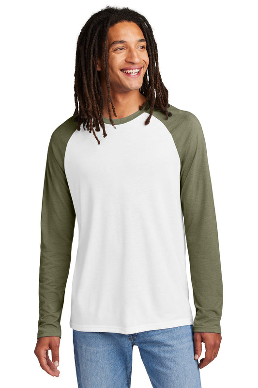 Allmade Unisex Tri-Blend Long Sleeve Colorblock Raglan AL6009 Olive You Green/ Bright White