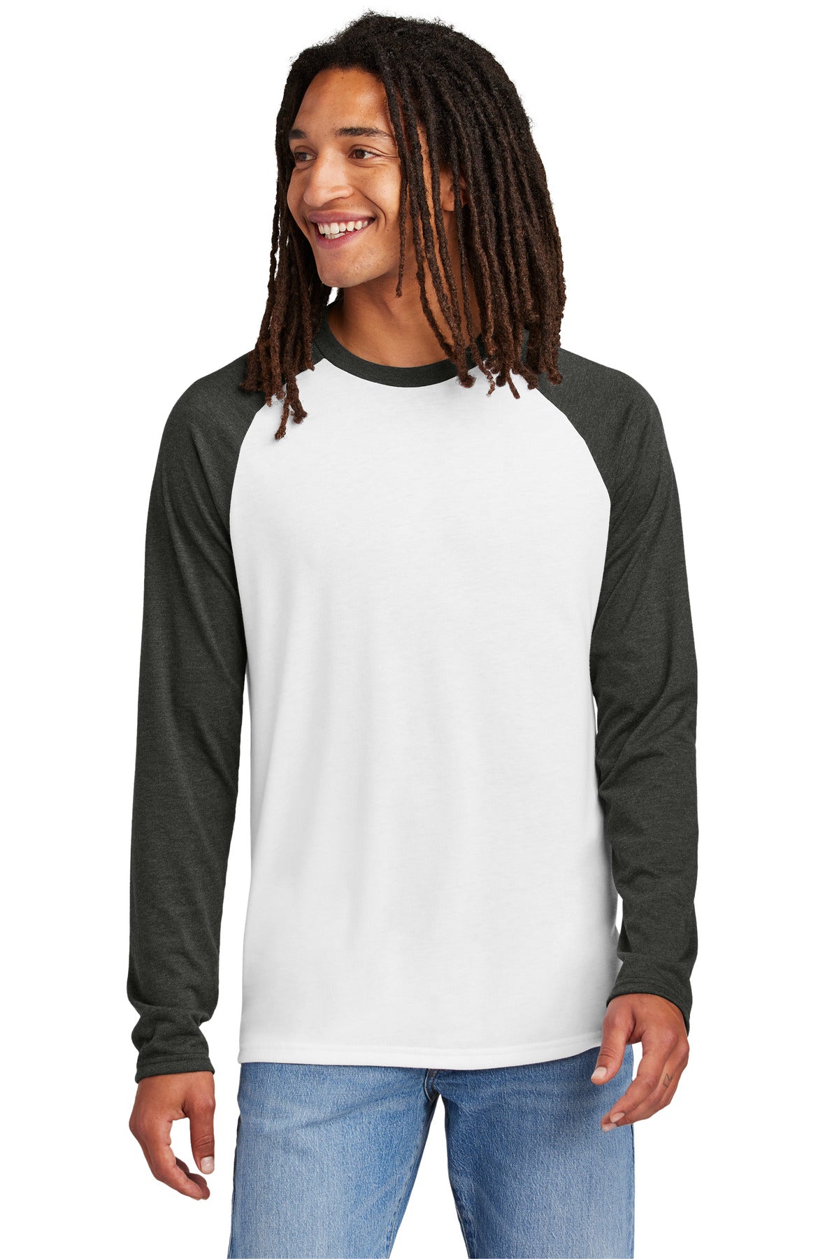 Allmade Unisex Tri-Blend Long Sleeve Colorblock Raglan AL6009 Space Black/ Bright White