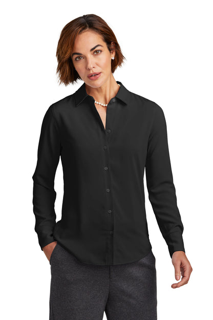 Brooks Brothers Women's Full-Button Satin Blouse BB18007 Deep Black