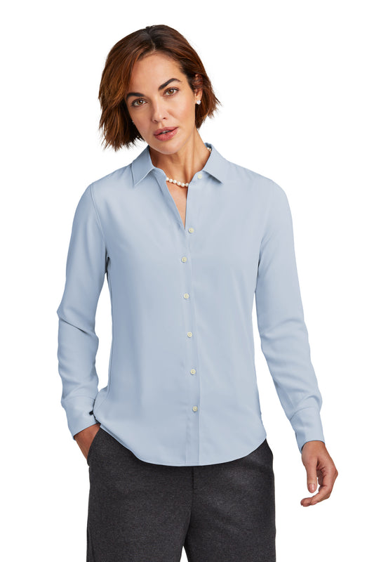 Brooks Brothers Women's Full-Button Satin Blouse BB18007 Heritage Blue