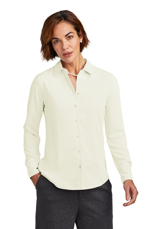 Brooks Brothers Women's Full-Button Satin Blouse BB18007 Off White