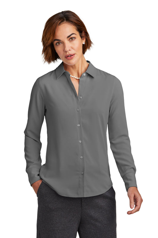 Brooks Brothers Women's Full-Button Satin Blouse BB18007 Shadow Grey