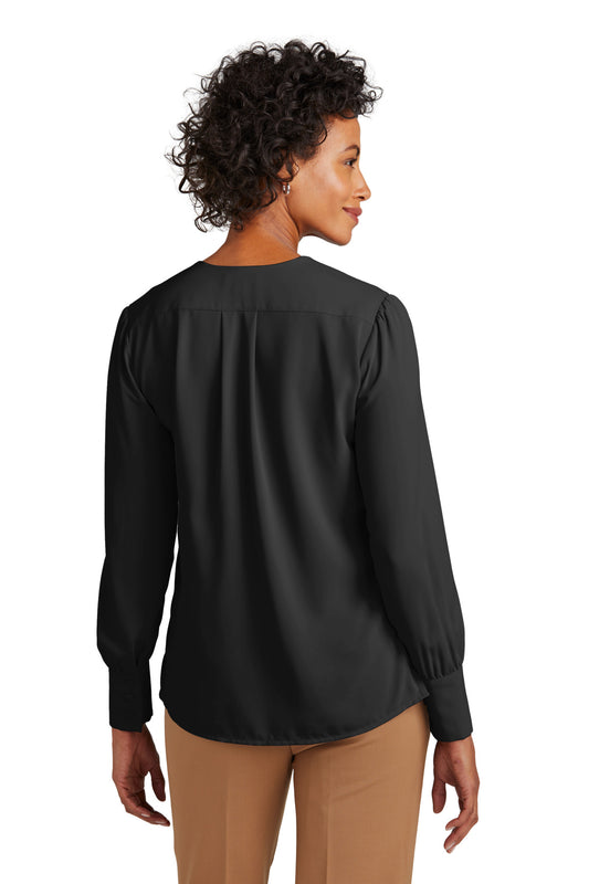 Brooks Brothers Women's Open-Neck Satin Blouse BB18009 Deep Black