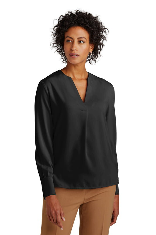 Brooks Brothers Women's Open-Neck Satin Blouse BB18009 Deep Black