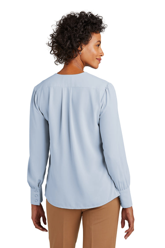 Brooks Brothers Women's Open-Neck Satin Blouse BB18009 Heritage Blue