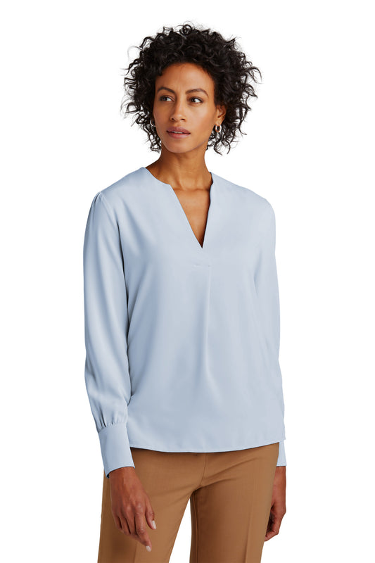 Brooks Brothers Women's Open-Neck Satin Blouse BB18009 Heritage Blue