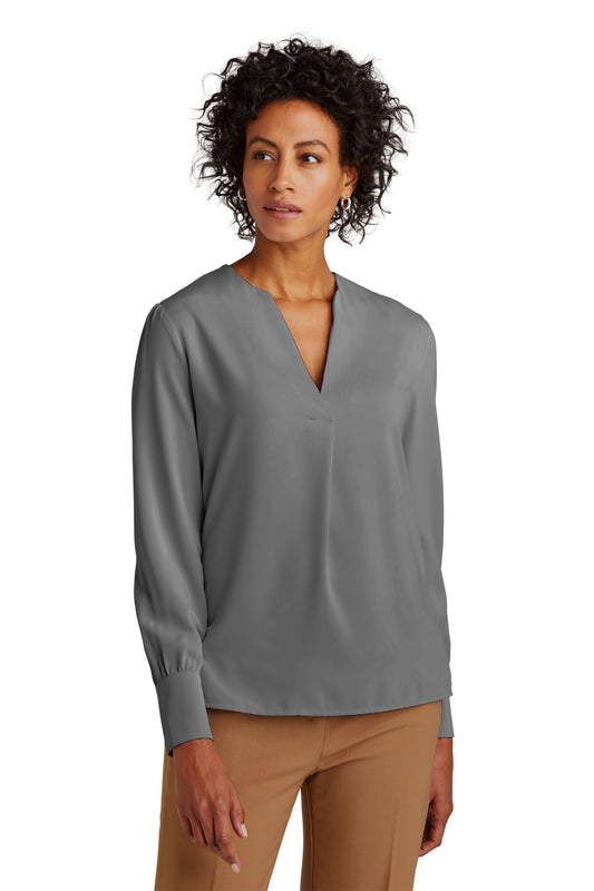 Brooks Brothers Women's Open-Neck Satin Blouse BB18009 Shadow Grey