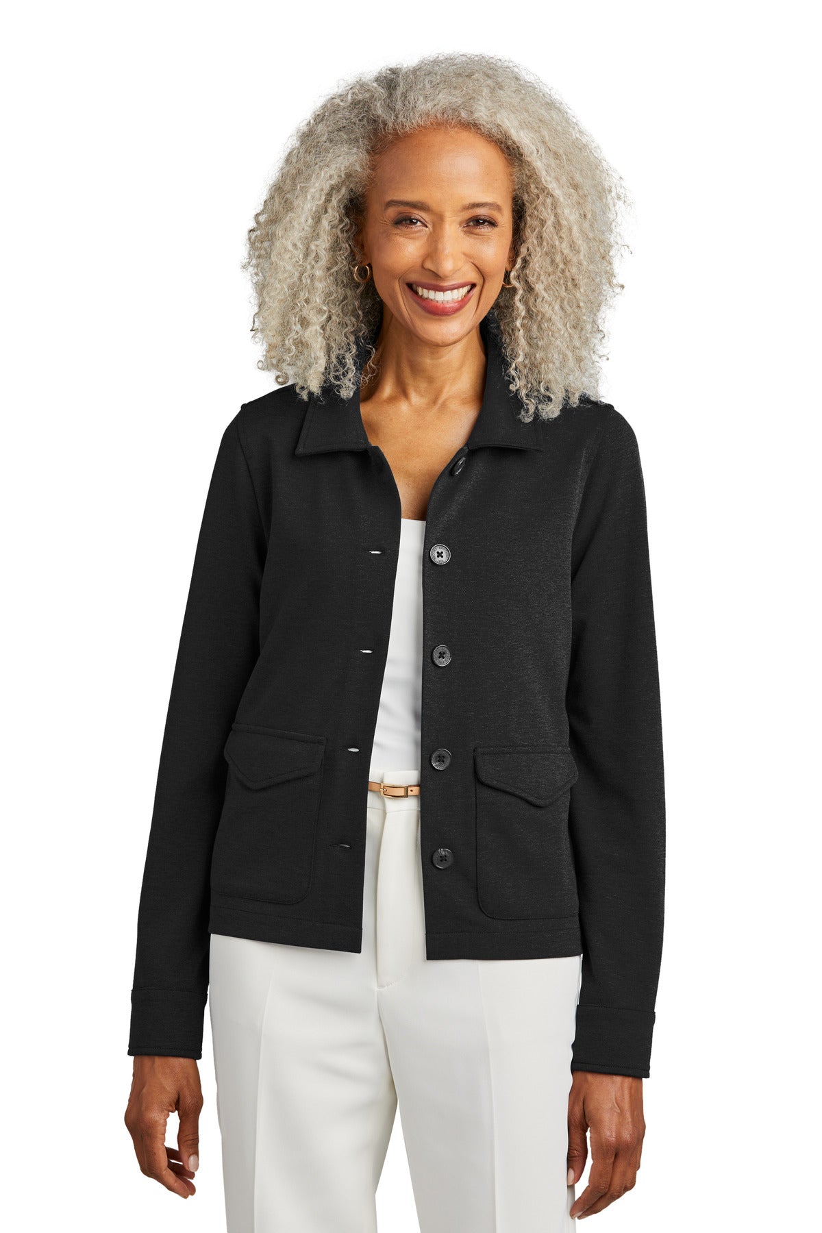 Brooks Brothers Women's Mid-Layer Stretch Button Jacket BB18205 Black Heather