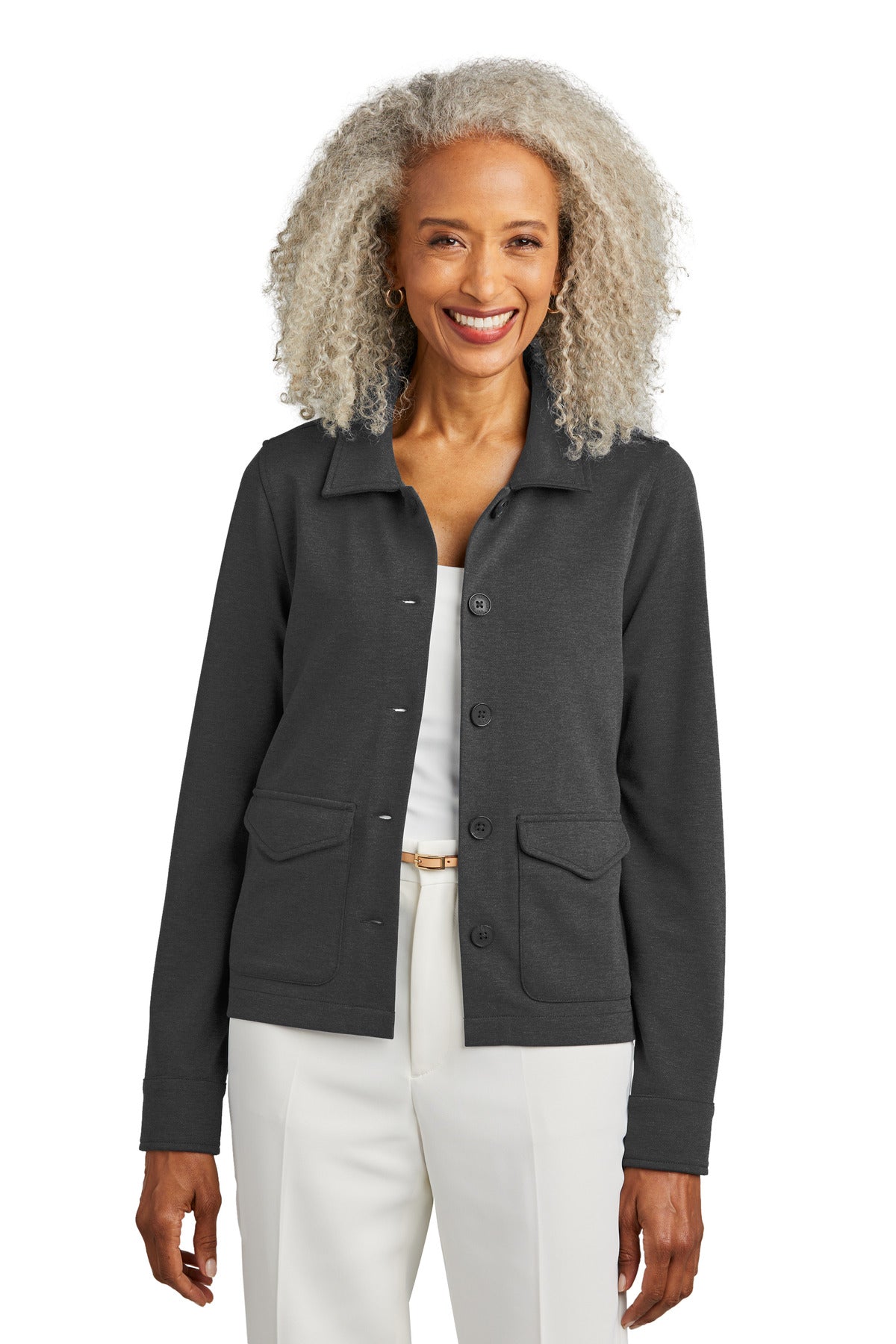 Brooks Brothers Women's Mid-Layer Stretch Button Jacket BB18205 Windsor Grey Heather