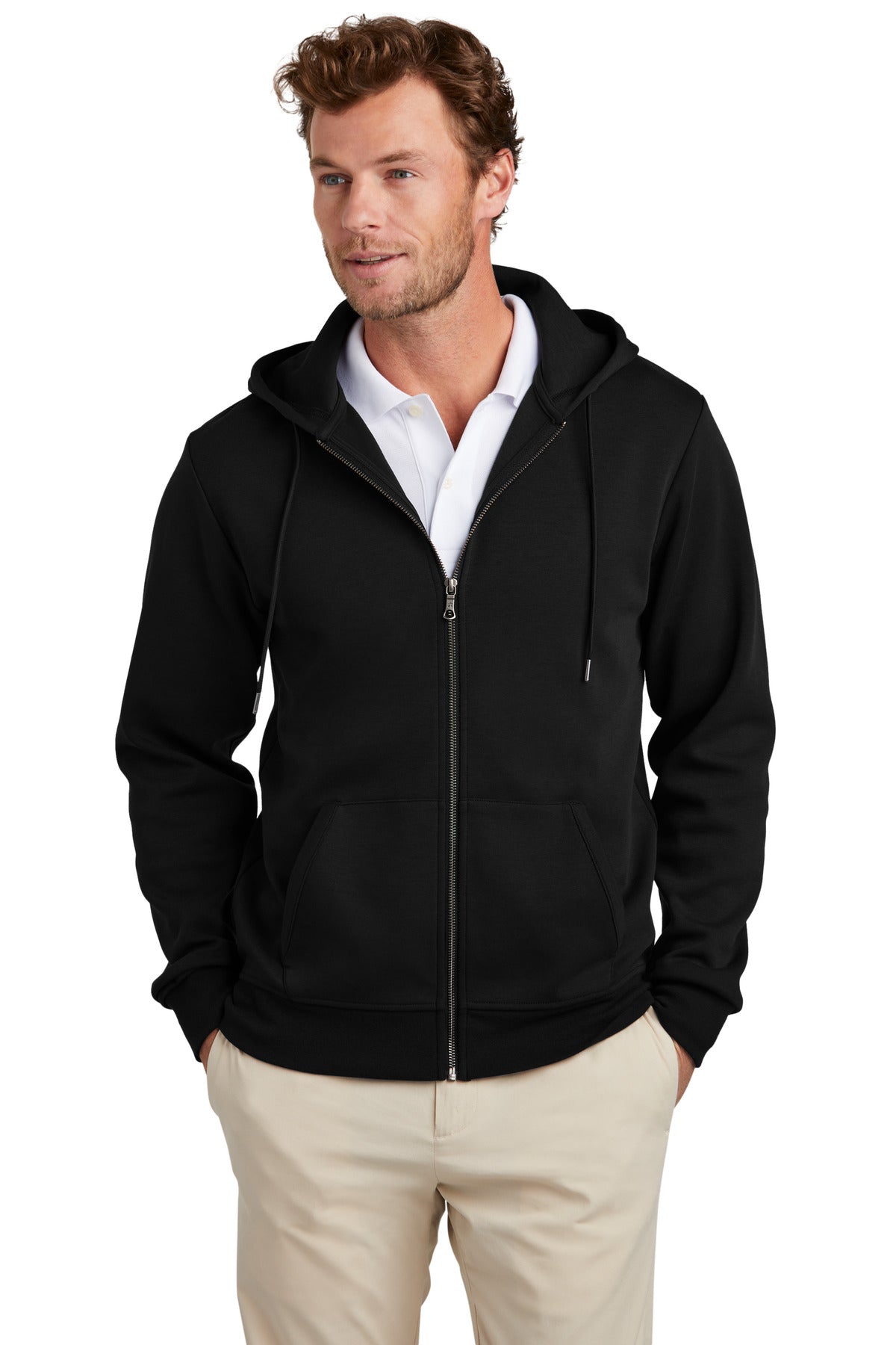 Brooks Brothers Double-Knit Full-Zip Hoodie BB18208 Deep Black