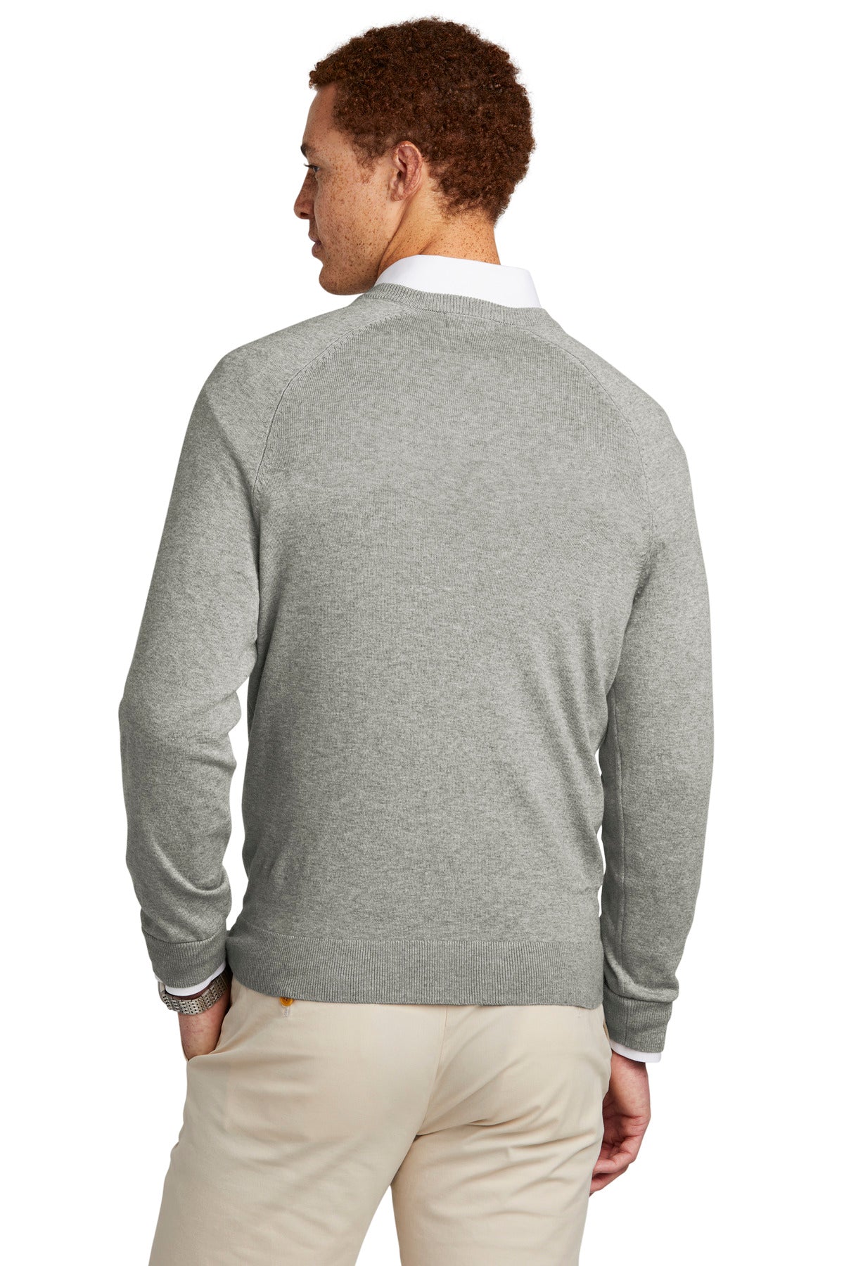 Brooks Brothers Cotton Stretch V-Neck Sweater BB18400 Light Shadow Grey Heather