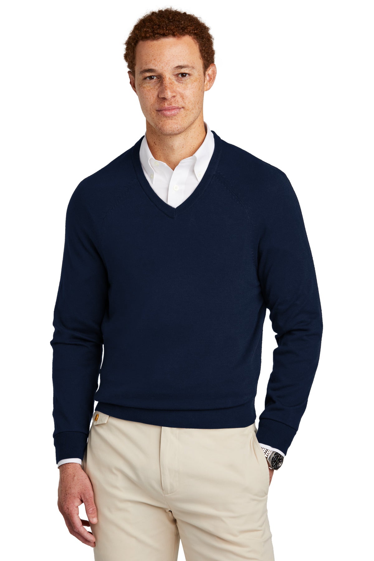 Brooks Brothers Cotton Stretch V-Neck Sweater BB18400 Navy Blazer