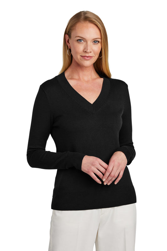 Brooks Brothers Women's Cotton Stretch V-Neck Sweater BB18401 Deep Black